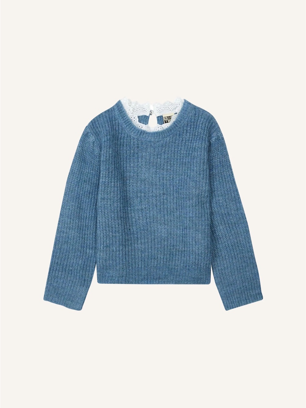 Bonton Blue Sweater with Lace Collar